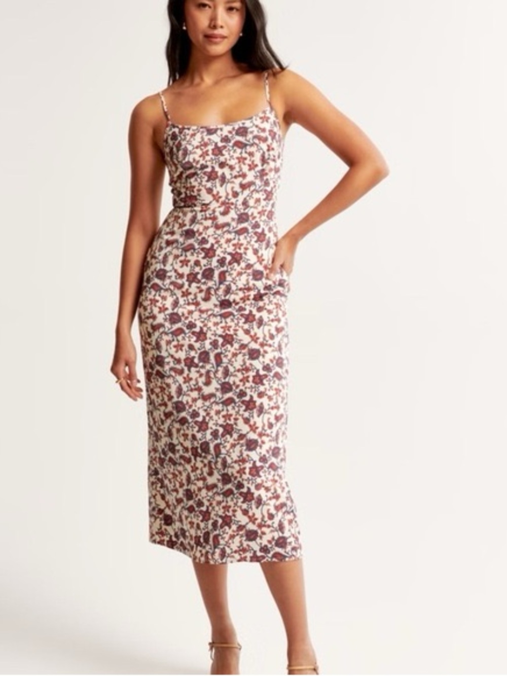 Abercrombie & Fitch Rust and Cream Floral MIDI Slip Dress